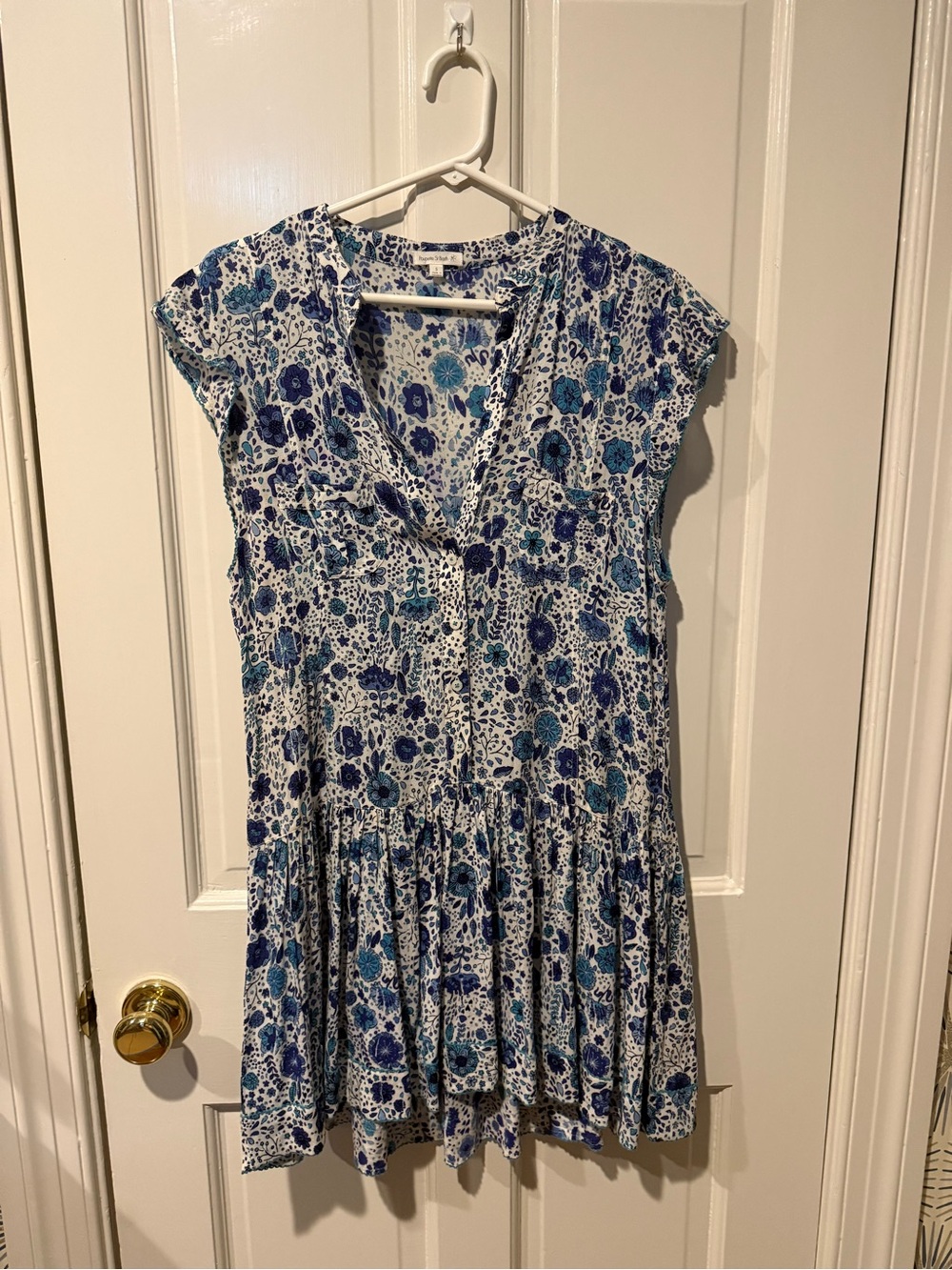 Poupette St. Barth Blue & White Floral V‑Neck Tiered Mini Dress